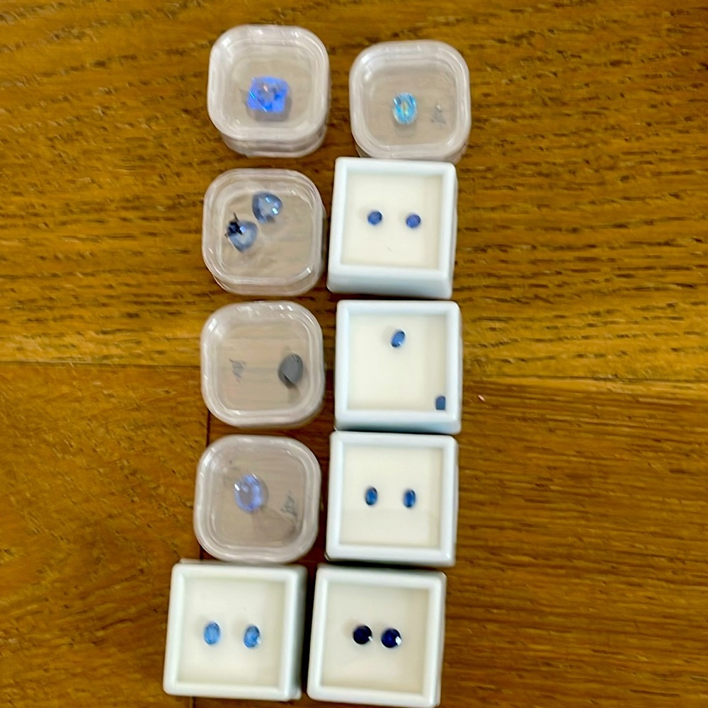 Set of 10 matched pair and solitare lab created sapphire and tanzanite gemstones